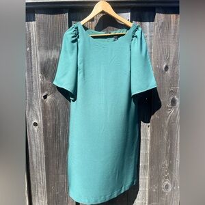 Ann Taylor Green Sheath Dress with Flutter Sleeves